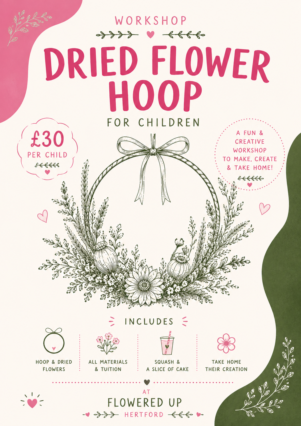 Children's Dried Flower Hoop Workshop. Wednesday 30th July 2.30pm-4pm