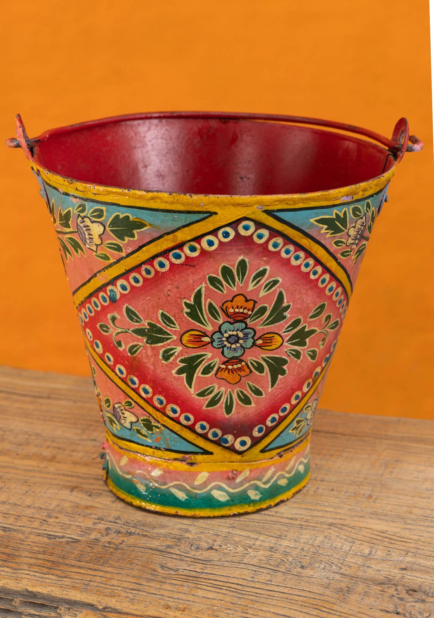 Vintage Iron Handpainted Bucket, Pink