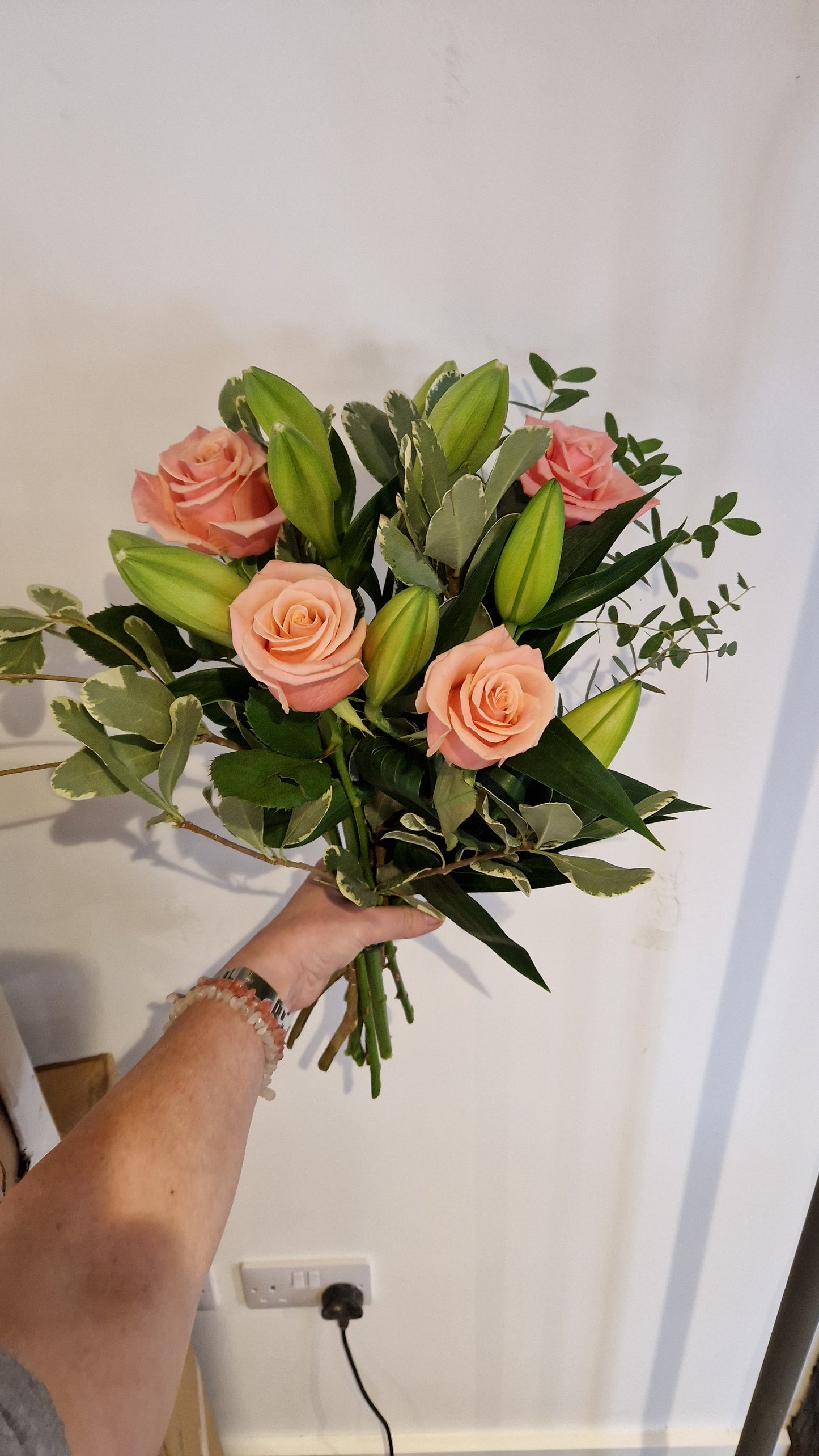 Pink Rose and Oriental Lily Hand Tie