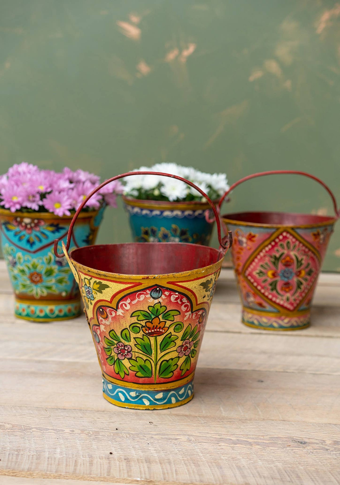 Vintage Iron Handpainted Bucket, Pink