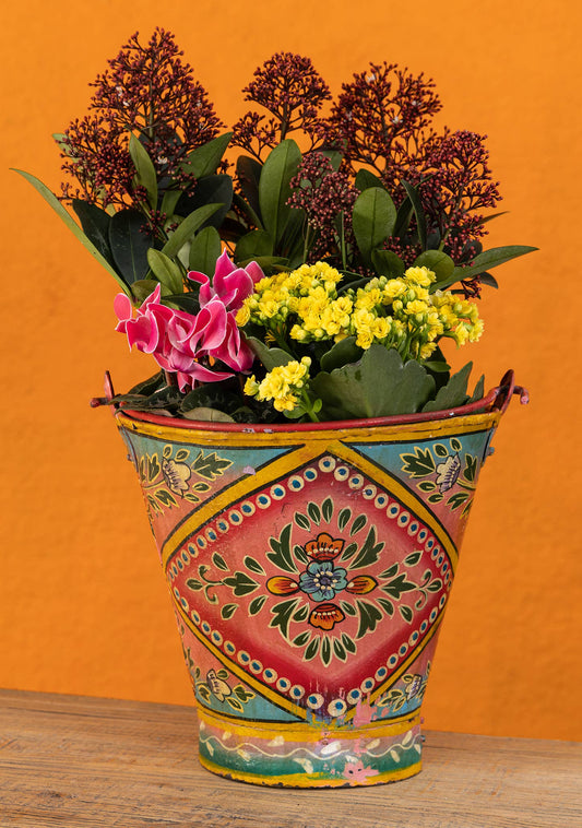 Vintage Iron Handpainted Bucket, Pink