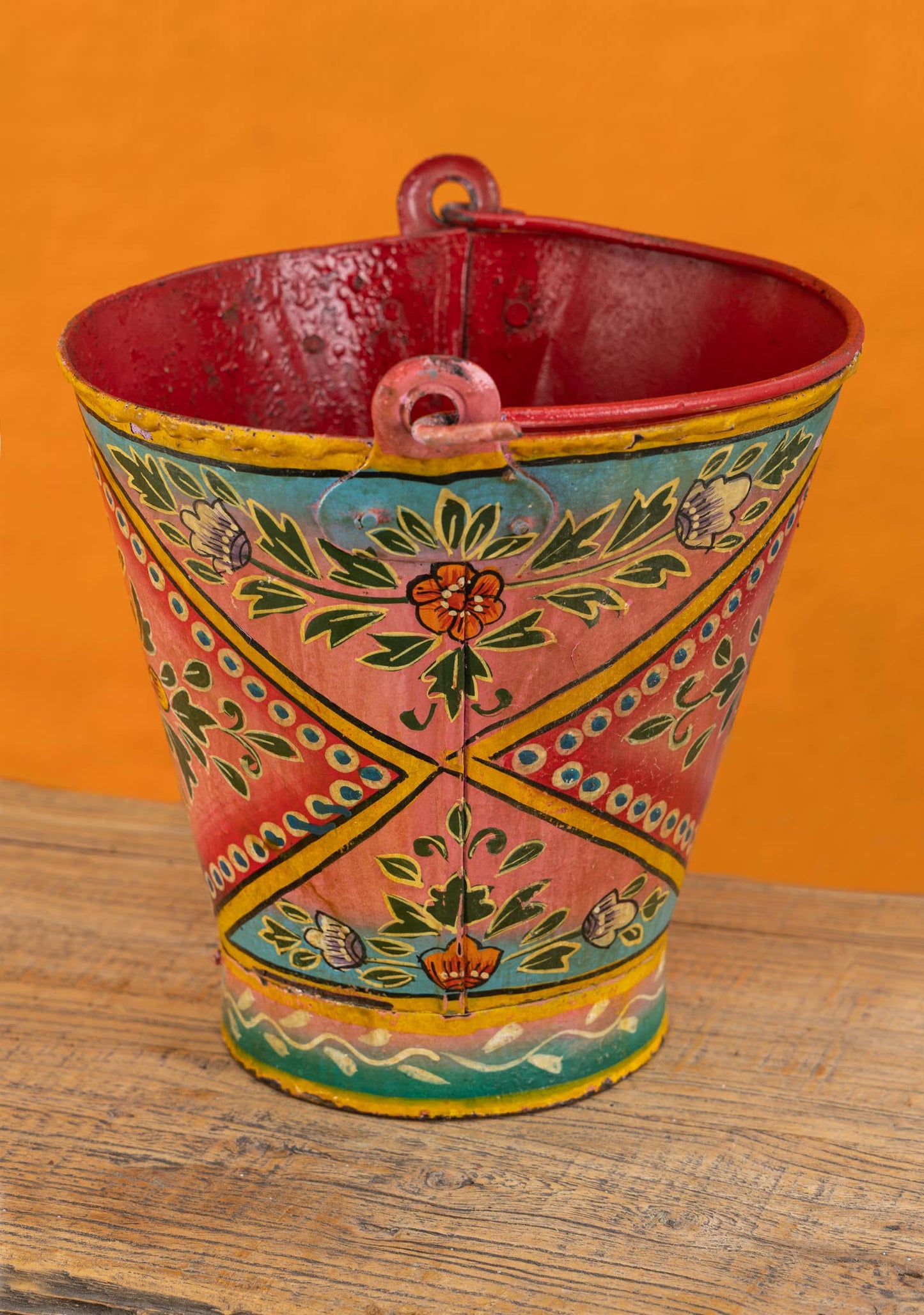 Vintage Iron Handpainted Bucket, Pink