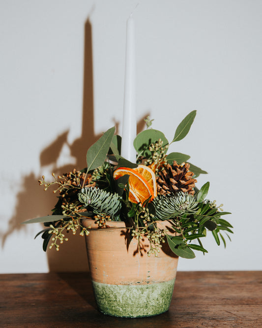 Candle Arrangement in a Terracotta-like Pot