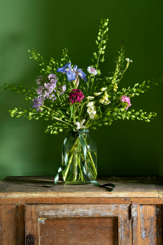 Locally Grown Flowers in a Vintage Pickle Jar