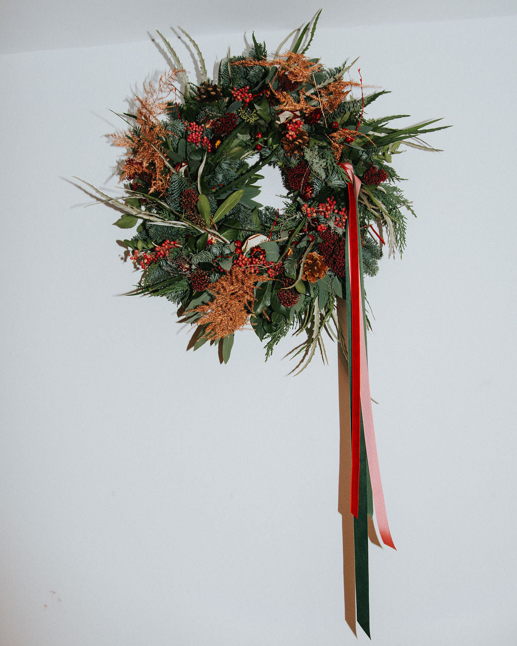 Luxury Red and Pink Berry Wreath with Gold Fern