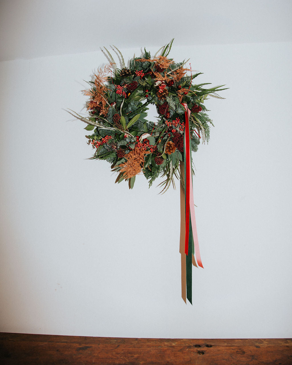 Luxury Red and Pink Berry Wreath with Gold Fern