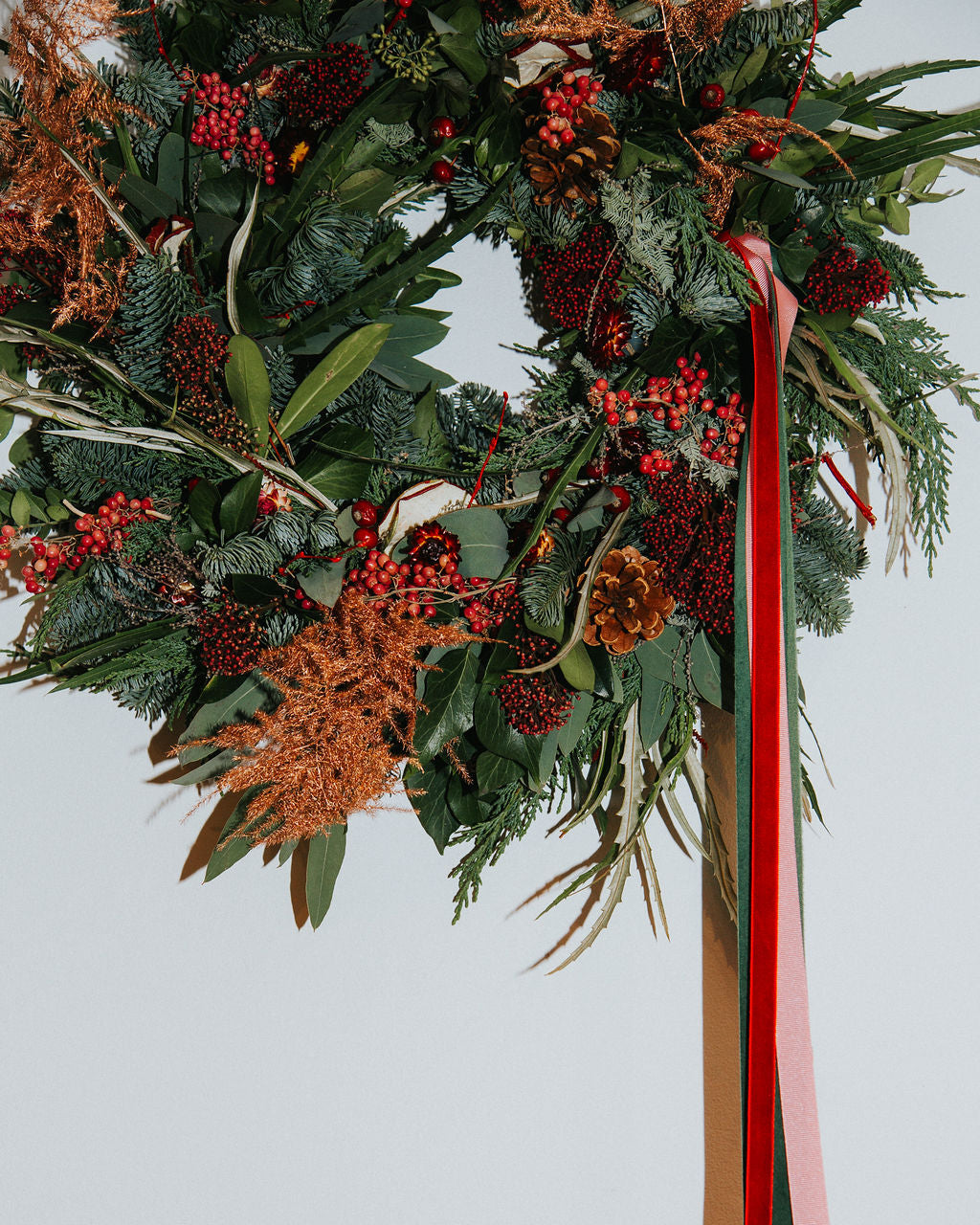 Luxury Red and Pink Berry Wreath with Gold Fern