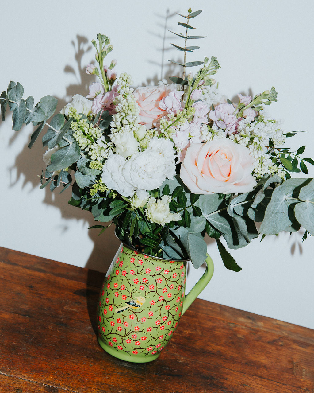 Sanasar Hand Painted Enamel Jug Filled with Pastel Flowers