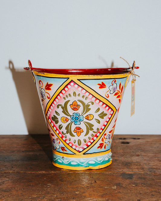 Vintage Iron Hand Painted Bucket